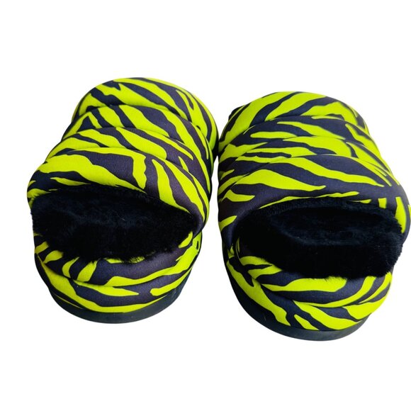 UGG Oh Yeah Slide Shoes Womens Size 8 Fuzzy Sandals Slippers Zebra Neon Green - Picture 6 of 13